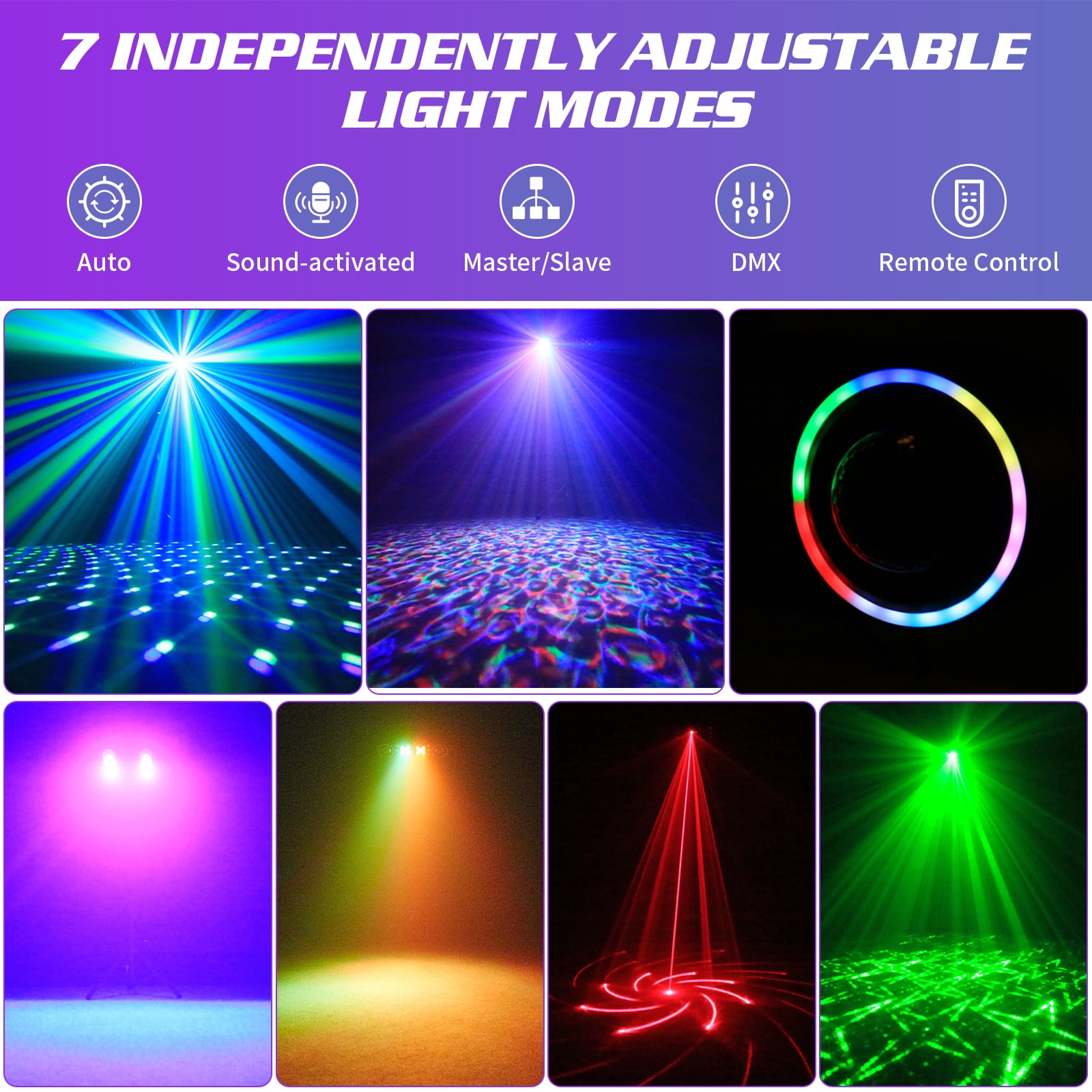JAJALUYA 2Pack 7-in-1 DJ Lights with Stand DMX & Remote Professional Double Head Magic Ball Stage Light with Tripod Bag