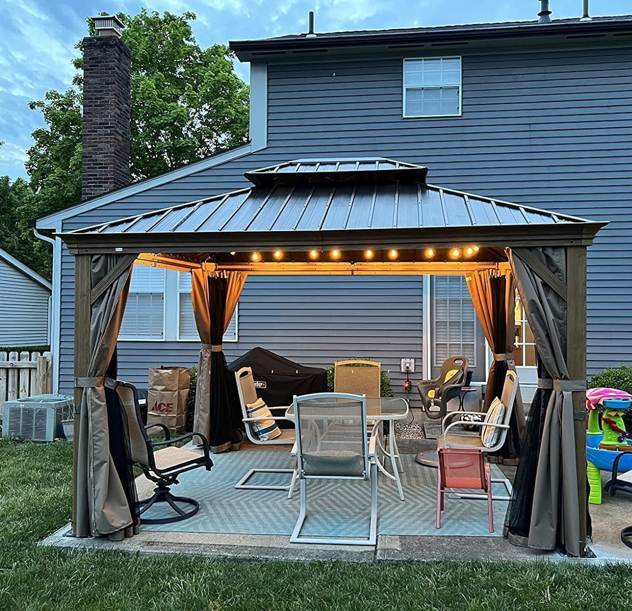 Domi Outdoor Living 10'x12'Hardtop Gazebo,Aluminum Frame Canopy with Galvanized Steel Double Roof,Permanent Outdoor Metal Pavilion with Curtains & Netting for Patio,Backyard & Lawn,Gray