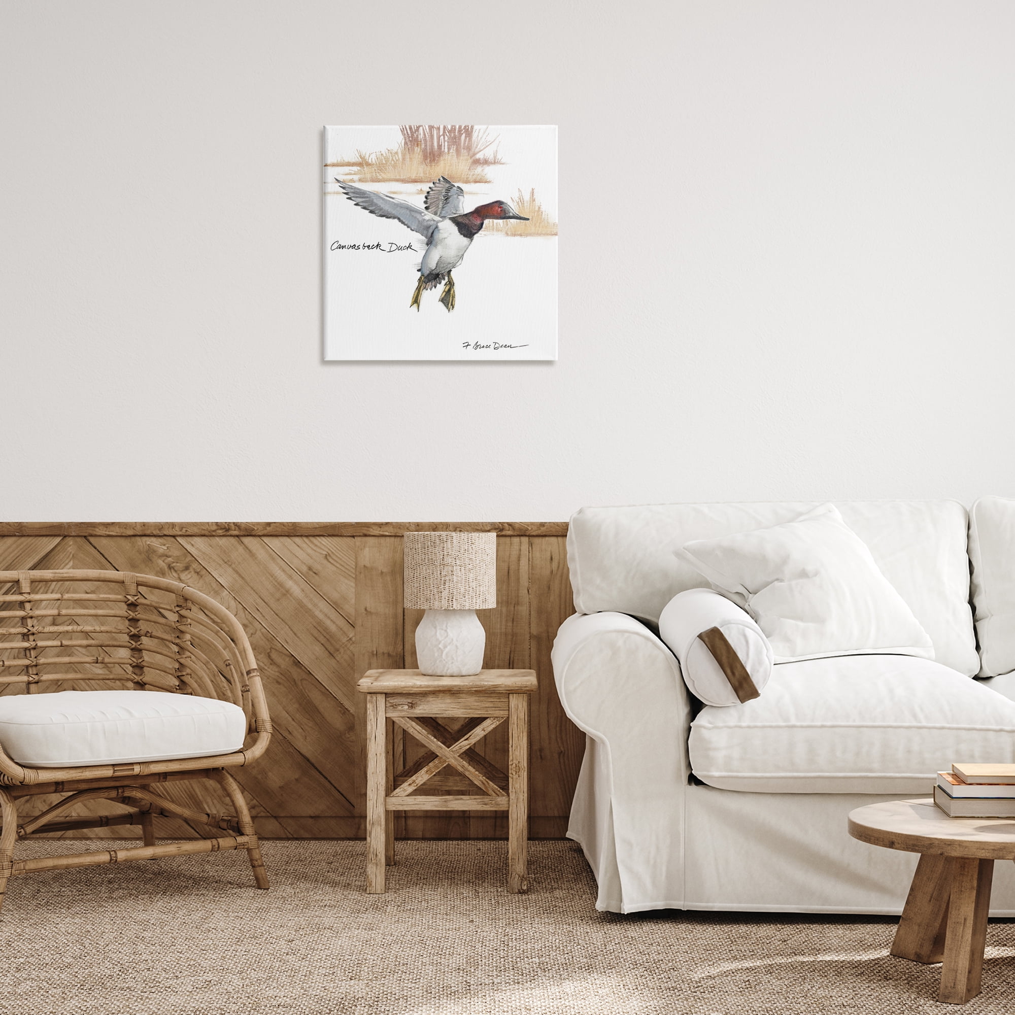 Stupell Industries Canvasback Duck Flying Animals Painting Wrapped Canvas Art Print Wall Art, 24 x 24