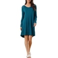 thumbnail image 1 of Camisón de manga larga con encaje para mujer Inspire Chic, vestido tipo camiseta, S azul, 1 of 6