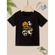 thumbnail image 1 of Halloween T-shirt - Spooky Halloween Fun: Boys' Cotton T-Shirt with Pumpkin, Black Cat & Skull Print - Casual Round Neck Short Sleeve Tee for Youngsters, 1 of 6