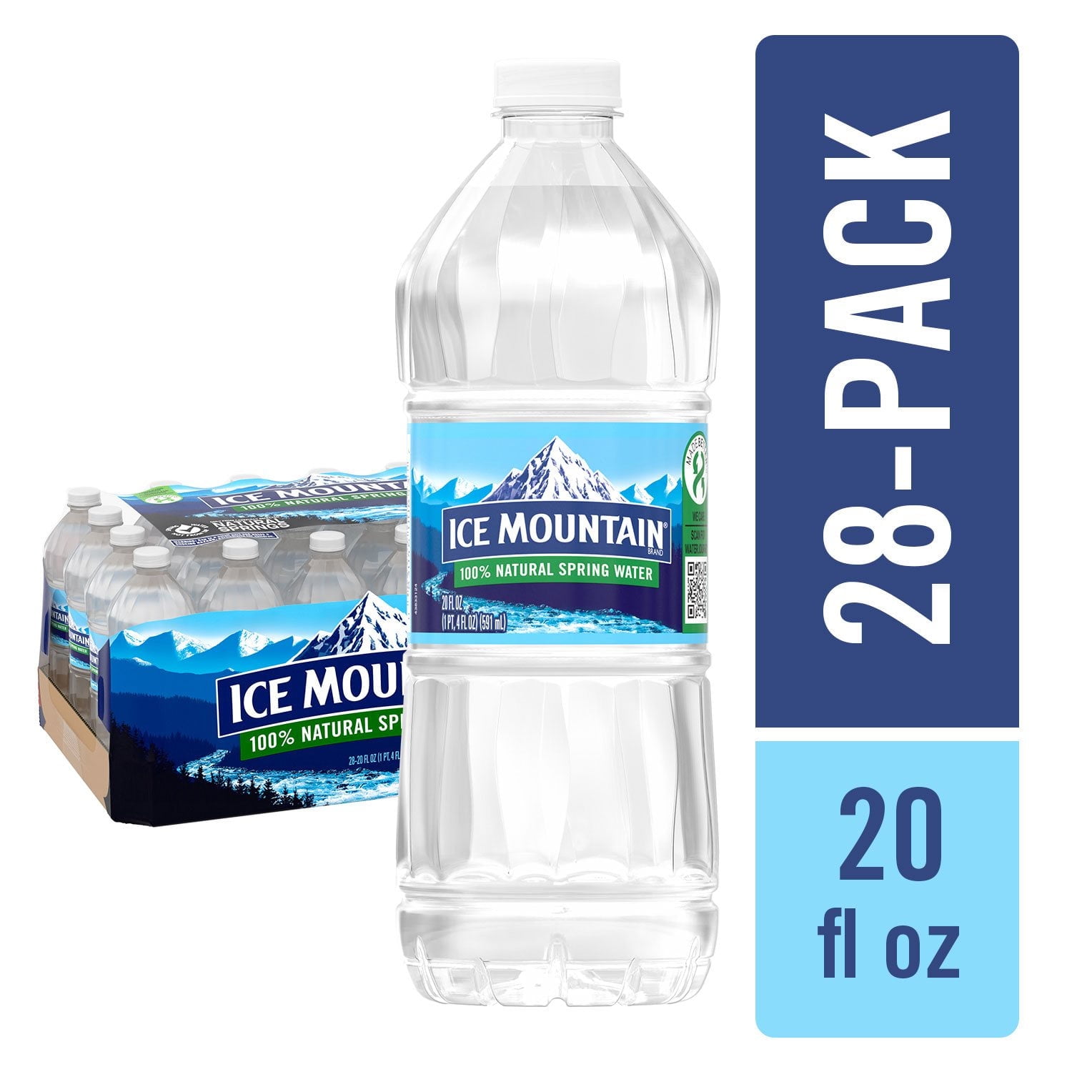 Ice Mountain 100% Natural Spring Water, 20 fl oz Bottles (28 Pack) | Pure Refreshing Hydration | Naturally Sourced from Midwest Springs