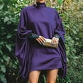 thumbnail image 2 of ZEHJUHAN Plus Size Women's Solid Color High Neck Dress Elegant Lantern Sleeve Blouson Gown for Spring Evenings Purple，XL, 2 of 4