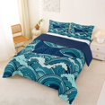 thumbnail image 2 of Manfei Cartoon Manta Ray King Size Comforter Sets, Anime Ocean Wave Comforters King Size, Teal Blue, Blue Reversible, 3pcs, 1 Comforter and 2 Pillowcases, 2 of 7