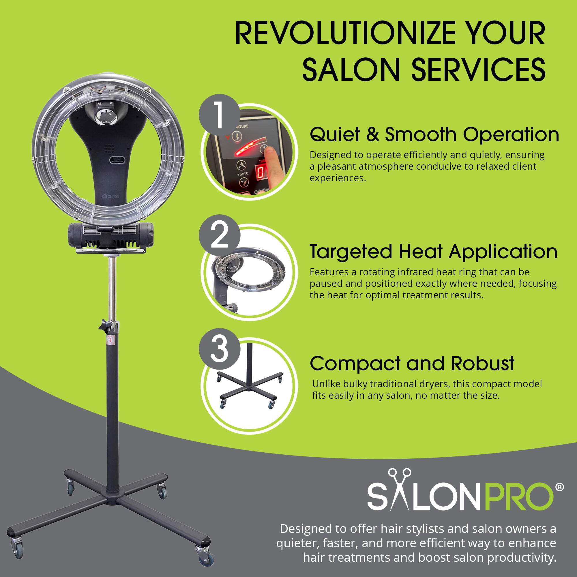 SalonPro Orbiting Halo Infrared Hair Dryer  Color Processor – Rolling Base, Grey