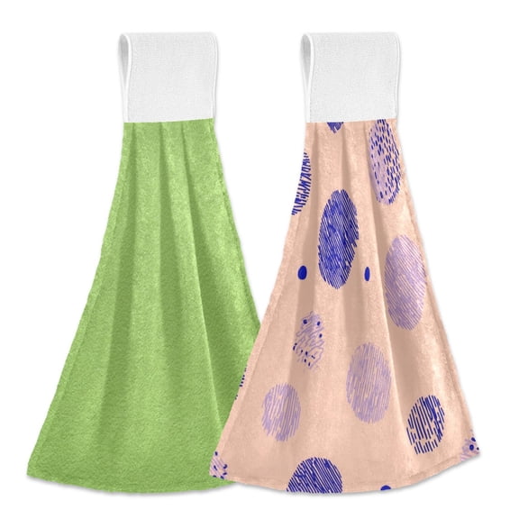 IAUYY Kitchen Hanging Towels Set of 2 100% Polyester Absorbent, Super Soft Hand Towels with Hanging Loops for Bathroom Kitchen Bright and Detailed Background Blue-purple Dots