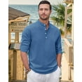 thumbnail image 2 of sogami Men's Cotton Linen Henley Shirts Long Sleeve Casual Button Down Shirt Roll-up, 2 of 7