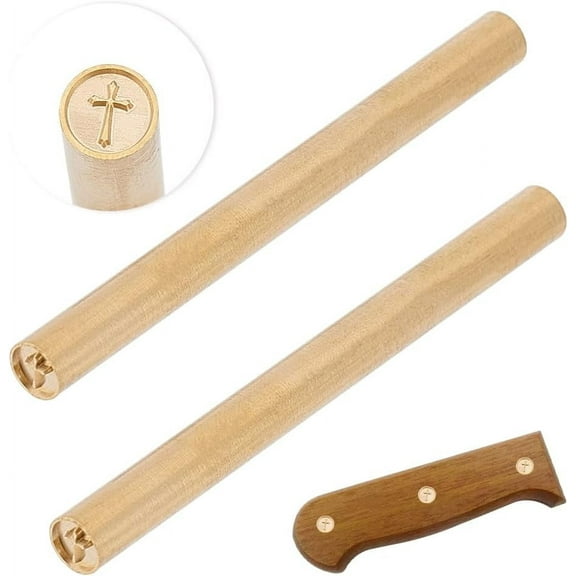2Pcs Single-Sided Engraving Wax Seal Brass Stamp Golden for Envelope Card Gift Wrapping Cross 69x6mm DIY