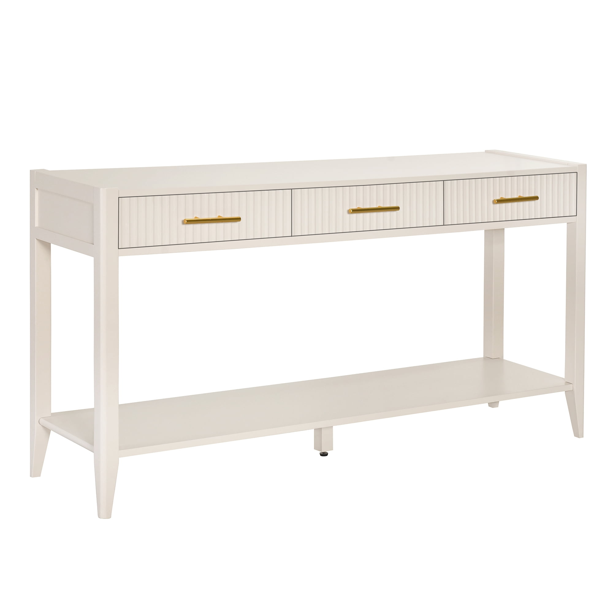 EUROCO 60" Long Console Table,Wood Sofa Table for Entryway with 3 Drawers,Vertical Stripe Drawers and Open Shelf for Living Room Hallway Foyer Office,White