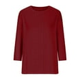 thumbnail image 6 of 3/4 Length Sleeve Womens Tops Casual Basic Tees T-Shirts Solid Loose Shirts Blouse Round Neck Summer Tops Wine 2XL, 6 of 6