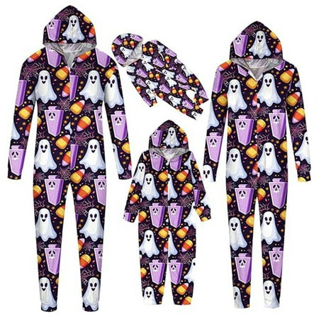 

XUNHAO Matching Halloween Family Outfit Parent Child Halloween Print Dress Hooded Zipper Home Jumpsuit Outdoor Photography Set