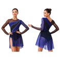 thumbnail image 6 of iiniim Women's Color Block Lyrical Dance Dress Long Sleeve Rhinestone Figure Skating Ballet Dancewear Royal Blue L, 6 of 7