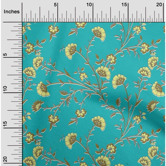 oneOone Cotton Jersey Turquoise Green Fabric Leaves & Flower Floral Fabric For Sewing Printed Craft Fabric By The Yard 58 Inch Wide