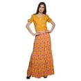 thumbnail image 1 of Moomaya Printed Rayon Cold Shoulder Crop Top And Skirt Ethnic Set For Women, 1 of 6