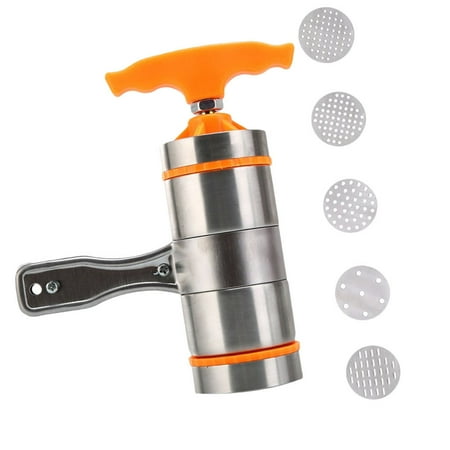 

noodle maker Multi-function Noodle Maker Stainless Steel Noodle Press Machine Kitchen Manual Noodle Tool for Home Restaurant (Orange with 5pcs Molds)