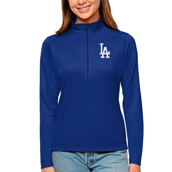 Women's Antigua Royal Los Angeles Dodgers Tribute Quarter-Zip Pullover Top