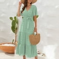 thumbnail image 4 of Puntoco Vestido De Manga Corta Con Cuello En V, Vestido De Manga Corta Con Cuello En V Y Cintura Alta Para Mujer, Vestido Largo De Manga Corta, Verde Menta M, 4 of 4