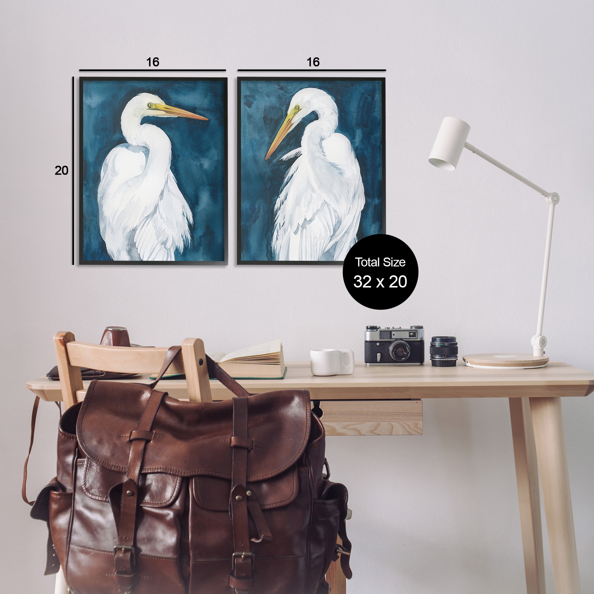 Stupell Industries Elegant Egrets on Blue Animals & Insects Painting Black Framed Art Print Wall Art, 16 x 20, Set of 2