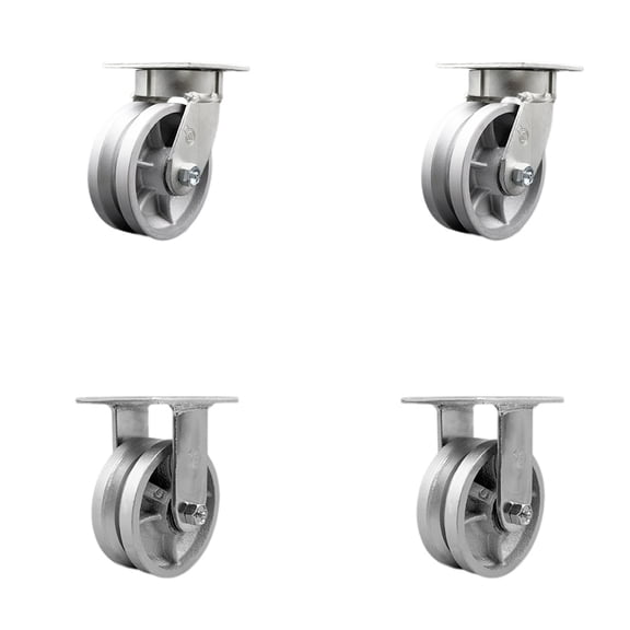5 Inch Kingpinless V Groove Semi Steel Wheel Swivel Caster Set 2 Swivel 2 Rigid
