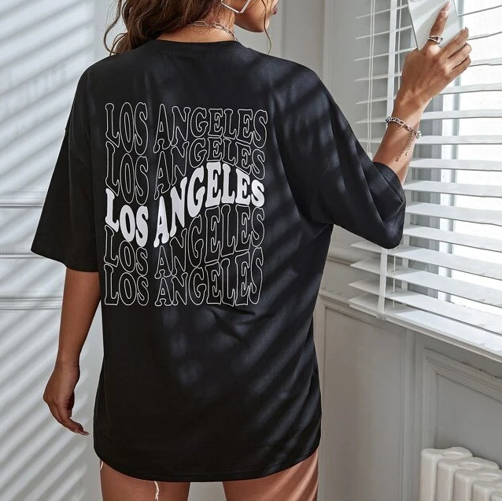 T Shirts for Women Casual Tops Novelty Letter Graphic Oversized