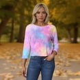 thumbnail image 6 of Tie Dye Tee Shirts for Women 3/4 Sleeve Crew Neck Casual Loose Fit Pullover Top Spring Summer Women Clothes, 6 of 6