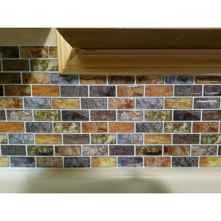 Art3d Amber Mix 12 in. x 12 in. Peel and Stick Wall Tile Backsplash (6-Pack)
