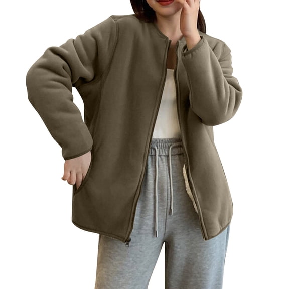 Luvrsol Plus Size Women's Coats Fleece Zip Up Casual Jacket Long Sleeve Short Lightweight Outerwear M-3XL