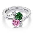 thumbnail image 3 of Gem Stone King 925 Sterling Silver Green Nano Emerald Pink Moissanite and White Lab Grown Diamond Ring for Women (1.53 Cttw, Heart Shape 6MM, Gemstone May Birthstone, Size 7), 3 of 6