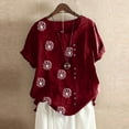 thumbnail image 1 of CHOK Hauts d'Été pour Femmes Tendance Lin Coton Confortable Manches Courtes Chemises Habillées Blouses Col Rond Hauts d'Été 2024 Imprimé Floral T-Shirts Décontractés Tunique Plus, 1 of 4
