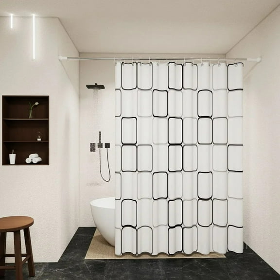 Premium Geometric Shower Curtain - Black White PEVA Waterproof Bathroom Decor with Heavy Duty Hooks