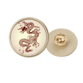 thumbnail image 1 of Chinese Dragon Animal Portrait Round Metal Golden Pin Brooch Clip, 1 of 3