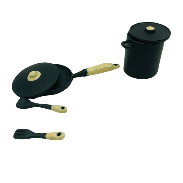 Utensilios de cocina para casa de muñecas a escala 1:12. Juego de cocina de juguete. Negro