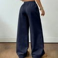 thumbnail image 5 of YIFUNIN Women's Solid Color Elastic Waist Wide Leg Pants, Casual Drawstring Trousers for Lounge Wear, Loose Fit Comfortable Everyday Bottoms,Dark Blue 2XL, 5 of 5