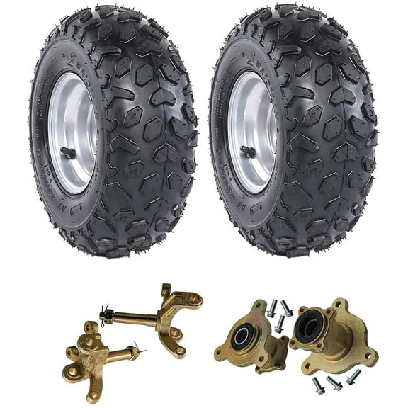 2 Pack of 6" Wheels 145/70-6 Tubeless Tire on Rim 3 Stud w/Front Steering Knuckle Spindle Wheels Hubs for Go Kart ATV Quad Buggy Mini Bike 4 Wheelers Taotao Coolster Kazuma 70cc 110cc 125cc