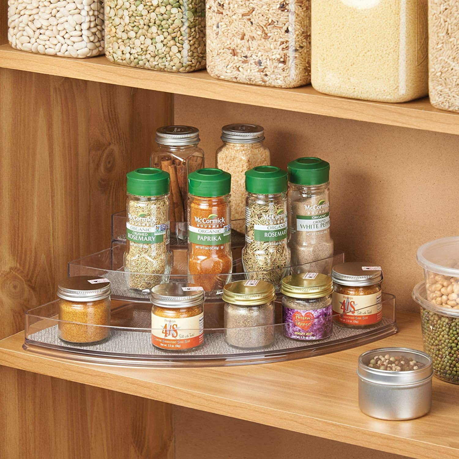 Twillo Plastic Spice Rack, Corner Organizer for Storage, 10" x 14" x 4", Clear