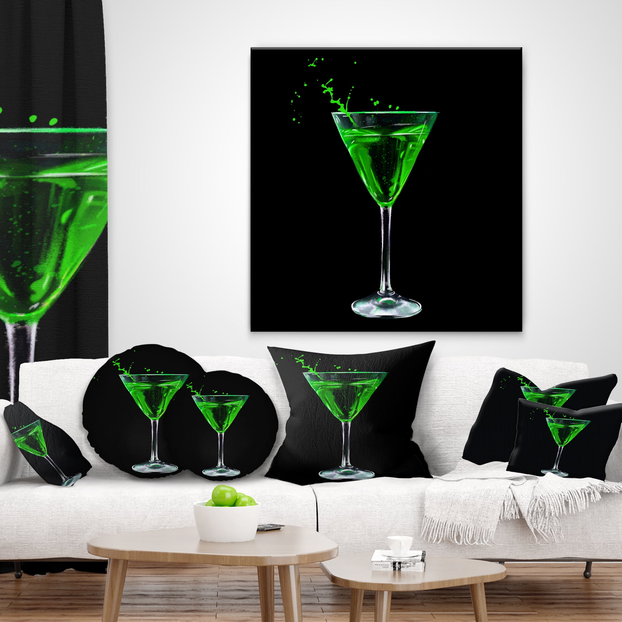 Designart Absinthe on Black Background - Modern Throw Pillow - 12x20