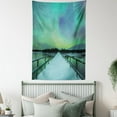 thumbnail image 4 of Aurora Borealis Tapestry, Long Mystic Sky over Bridge in Snowy Arctic Frozen River Image, Wall Hanging for Bedroom Living Room Dorm Decor, 60W X 80L Inches, Lime Green Petrol Blue, by Ambesonne, 4 of 5