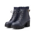 thumbnail image 4 of BLISSFUL STEP Woen's Back to School Ankle Boots Faux Leather Lace Chunky Heel Platform Zipper Combat Boots Navy Blue 7, 4 of 7