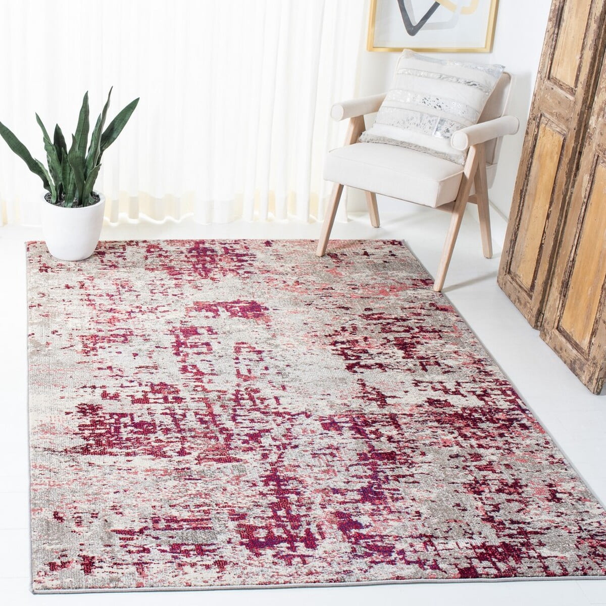 SAFAVIEH Madison Flowers Vintage Abstract Area Rug, Beige/Wine, 5'3" x 7'6"