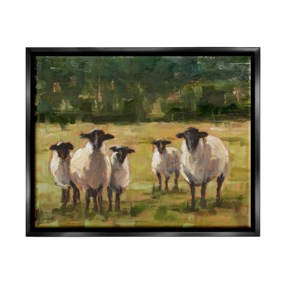 Stupell Industries Flock of Sheep Family Painting Jet Black Framed Floating Canvas Wall Art, 16x20, by Ethan Harper