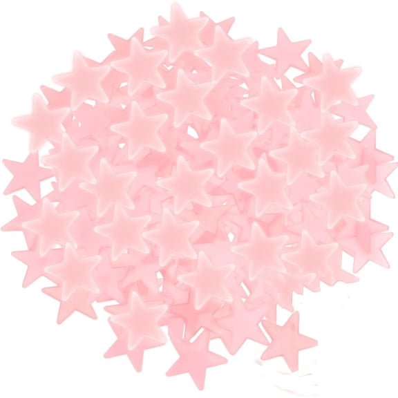 3CM Glow in the Dark Stars and Moon Wall Decals - 100 Pcs Pink 3D Fluorescent Ceiling Stickers for Room Decor, Luminous DIY Adhesive Night Sky Decal Set for Bedroom