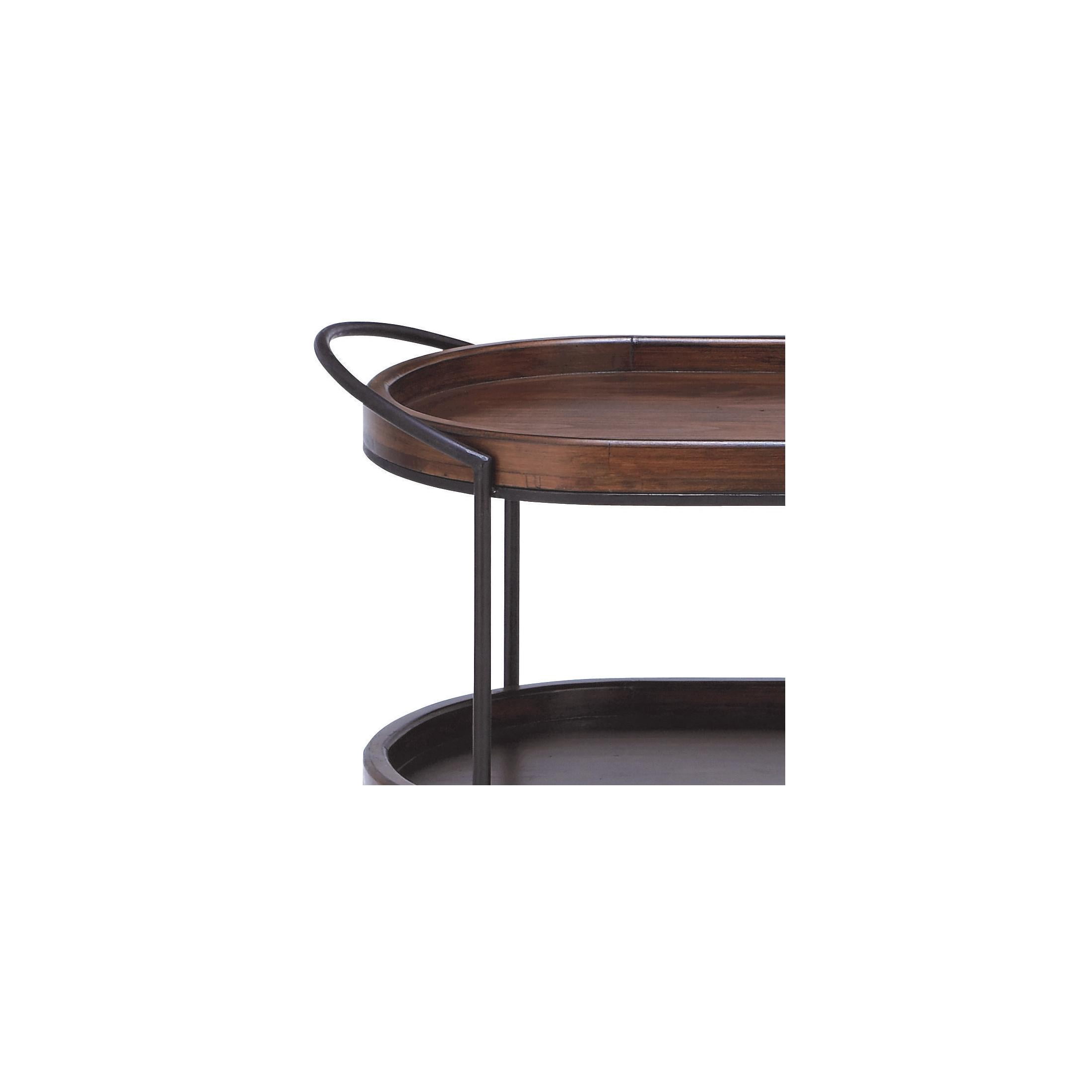 DecMode 25" x 30" Brown Wood Rolling Oval 3 Shelf Bar Cart with Black Metal Frame, 1-Piece