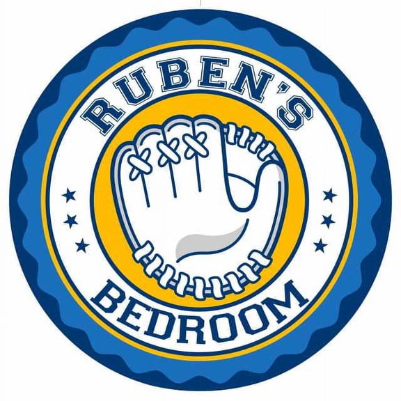 RUBEN'S Baseball Glove Bedroom 14" Round Metal Sign Boys Room 100140029228