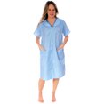 thumbnail image 2 of Women's Short Sleeve Woven Snap-Front Closure Housecoat Duster Lounge Stripe Nightgown Robe, Medium Blue, 2 of 5
