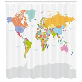 Map Shower Curtain Classical Colorful Map Of World In Political