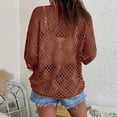thumbnail image 4 of Crochet Coverups for Women Long Sleeve Knit Cover Up Top Hollow Out Boho Summer Beachy Crocheted Tops Brown M, 4 of 7