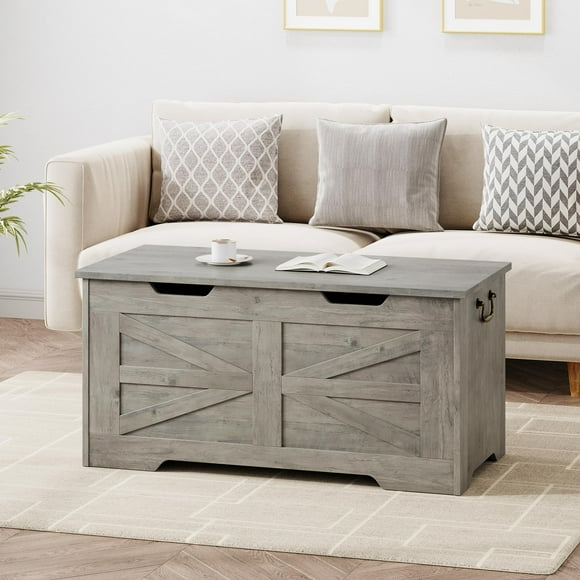Storage Chest, 39.4" Storage Bench, Wooden Storage Trunk with Safety Hinges, Lift-Top Entryway Bench, Supports 350 lb, Shoe Bench, for Bedroom, Living Room, Farmhouse Rustic Style, Gray