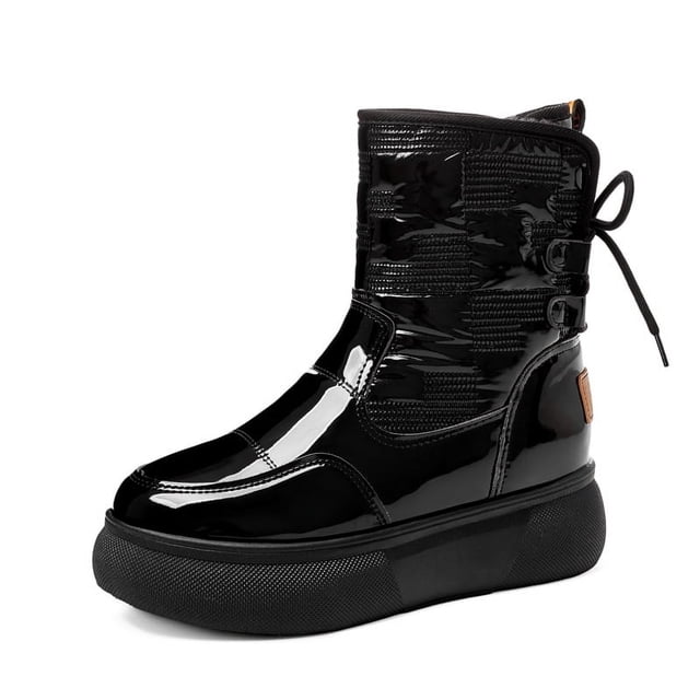 Botas de nieve gruesas y cálidas con plataforma y suela gruesa para mujer, botas cortas de algodón con forro polar de estilo británico para invierno