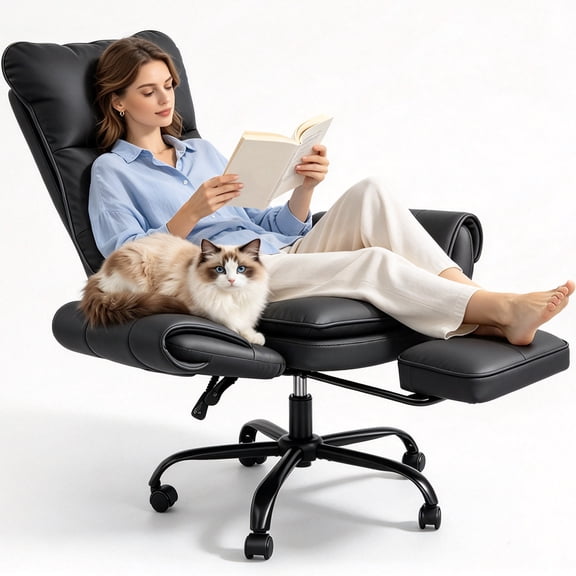 Patbrela Big and Tall Office Chair, PU Leather Swivel Desk Chair with Adjustable Armrests, Black
