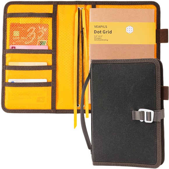 Field Journal Notebook A5 Planner Cover, Travel Journal for Men & Women A5 Travelers Notebook Cover, Water Resistant Waxed Canvas A5 Cover with Pen H